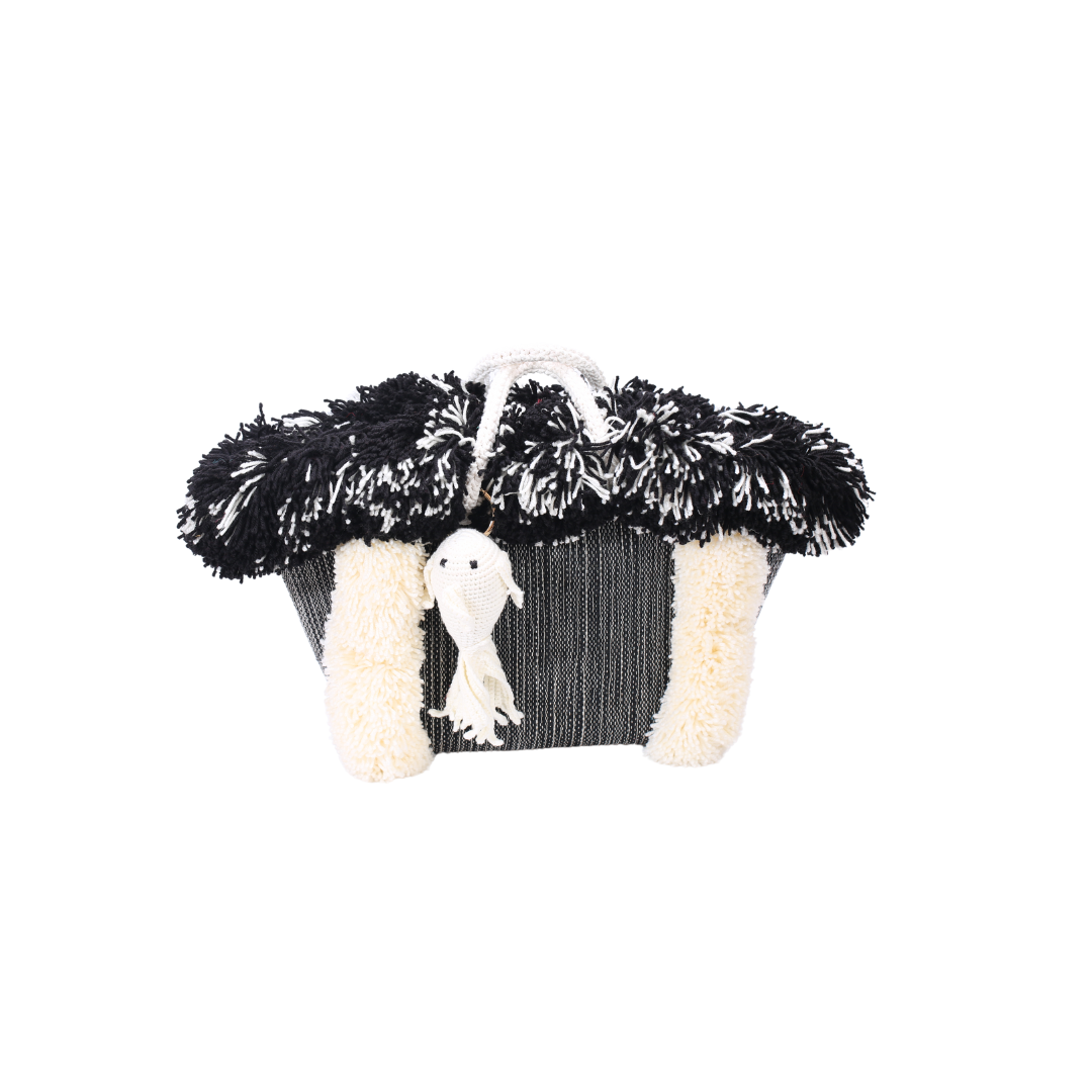 Black Pom Pom beach basket