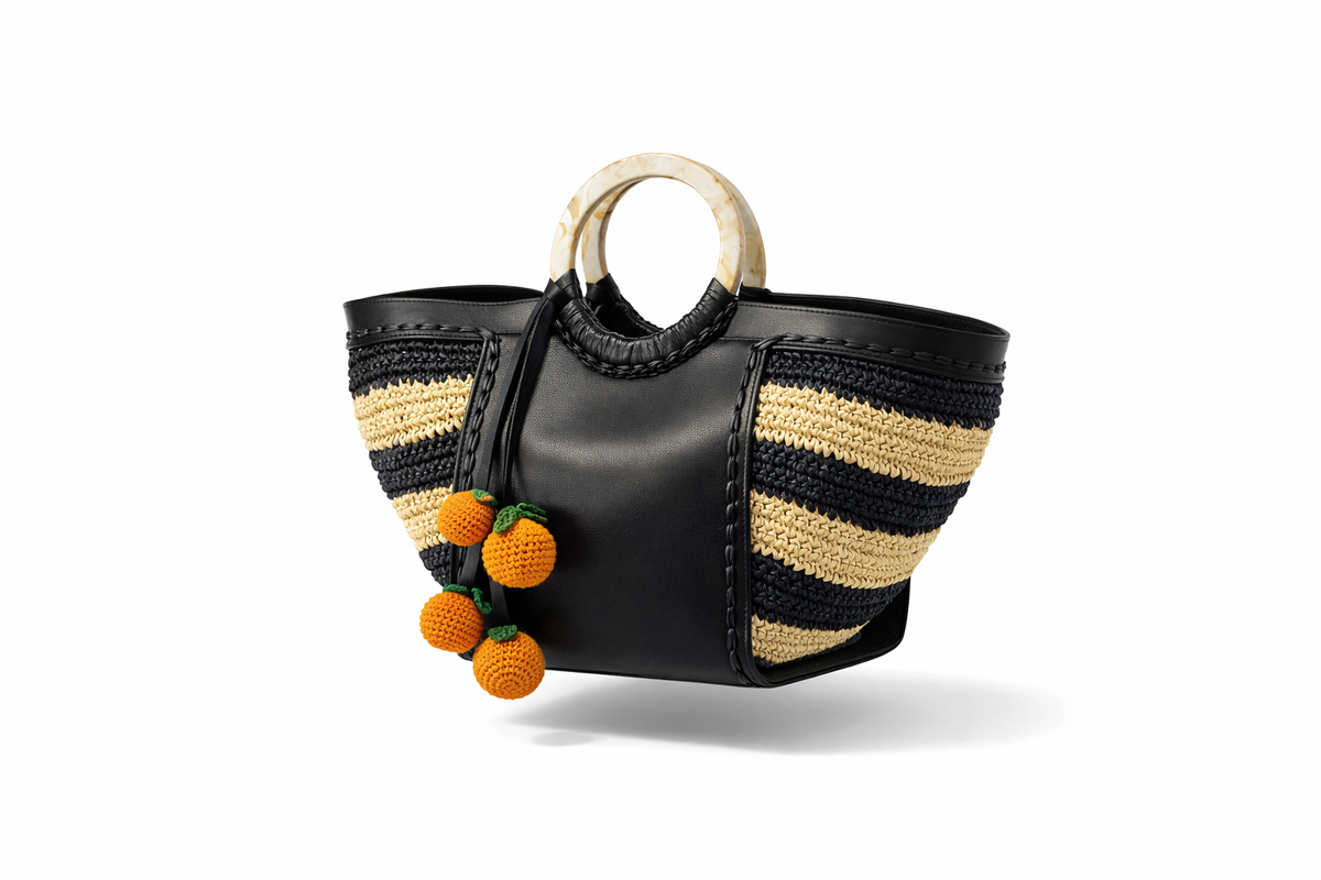 Citrina Leather and Raffia Tote
