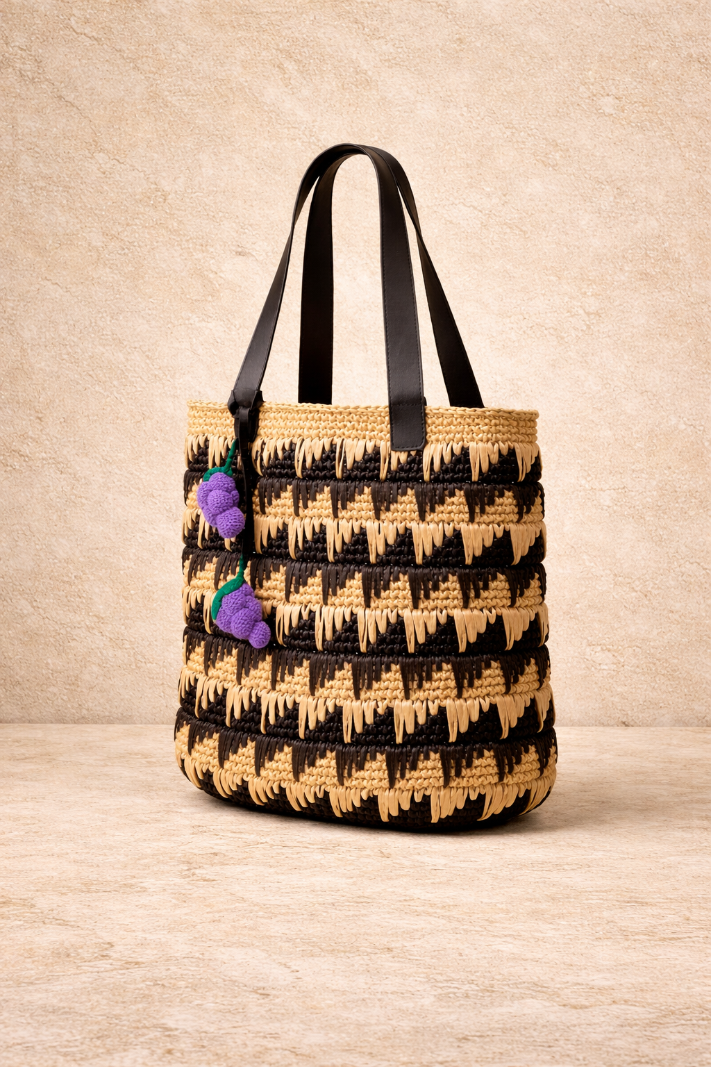 Grape Noir Raffia Tote