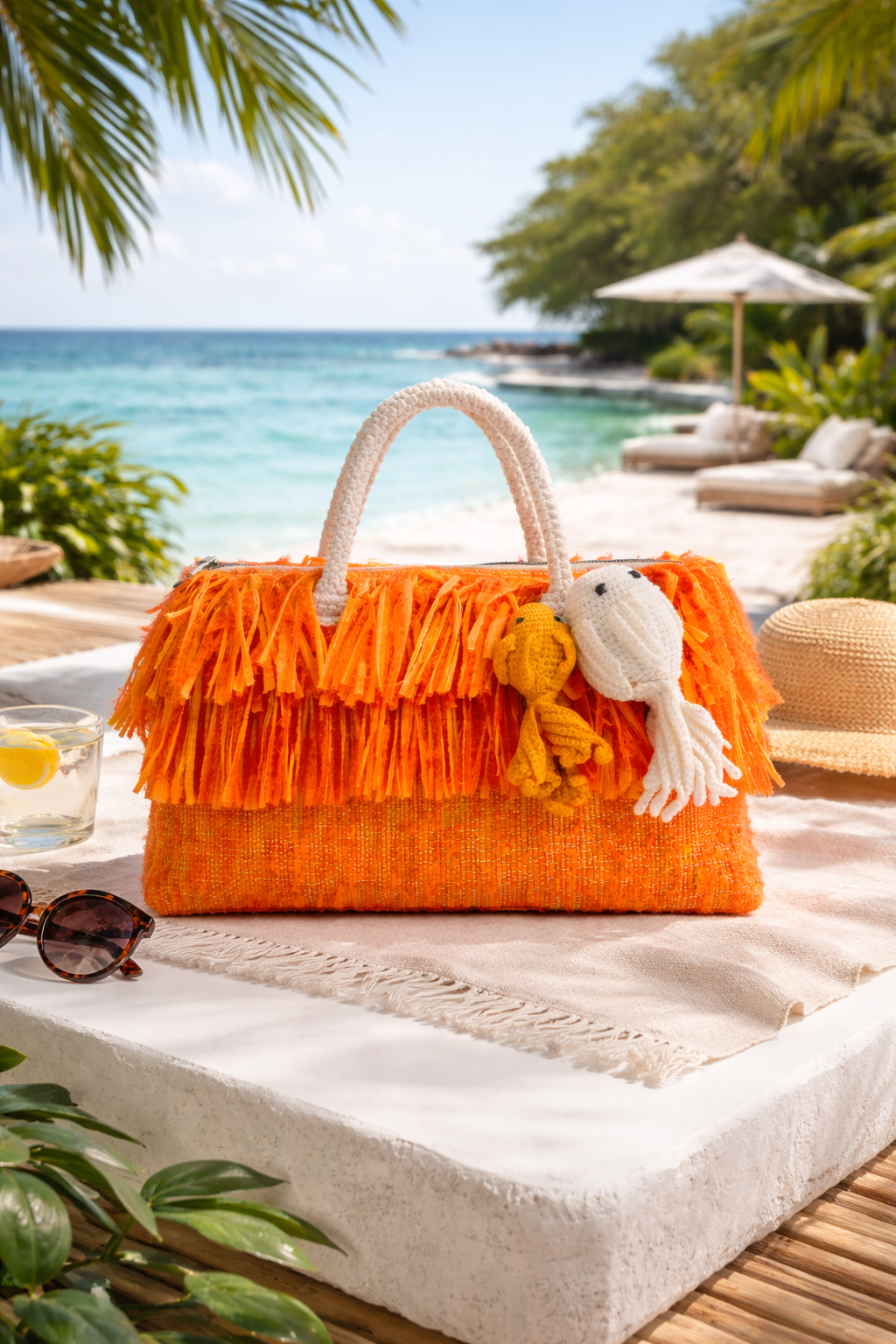 Sun Tide Fringe Basket Bag