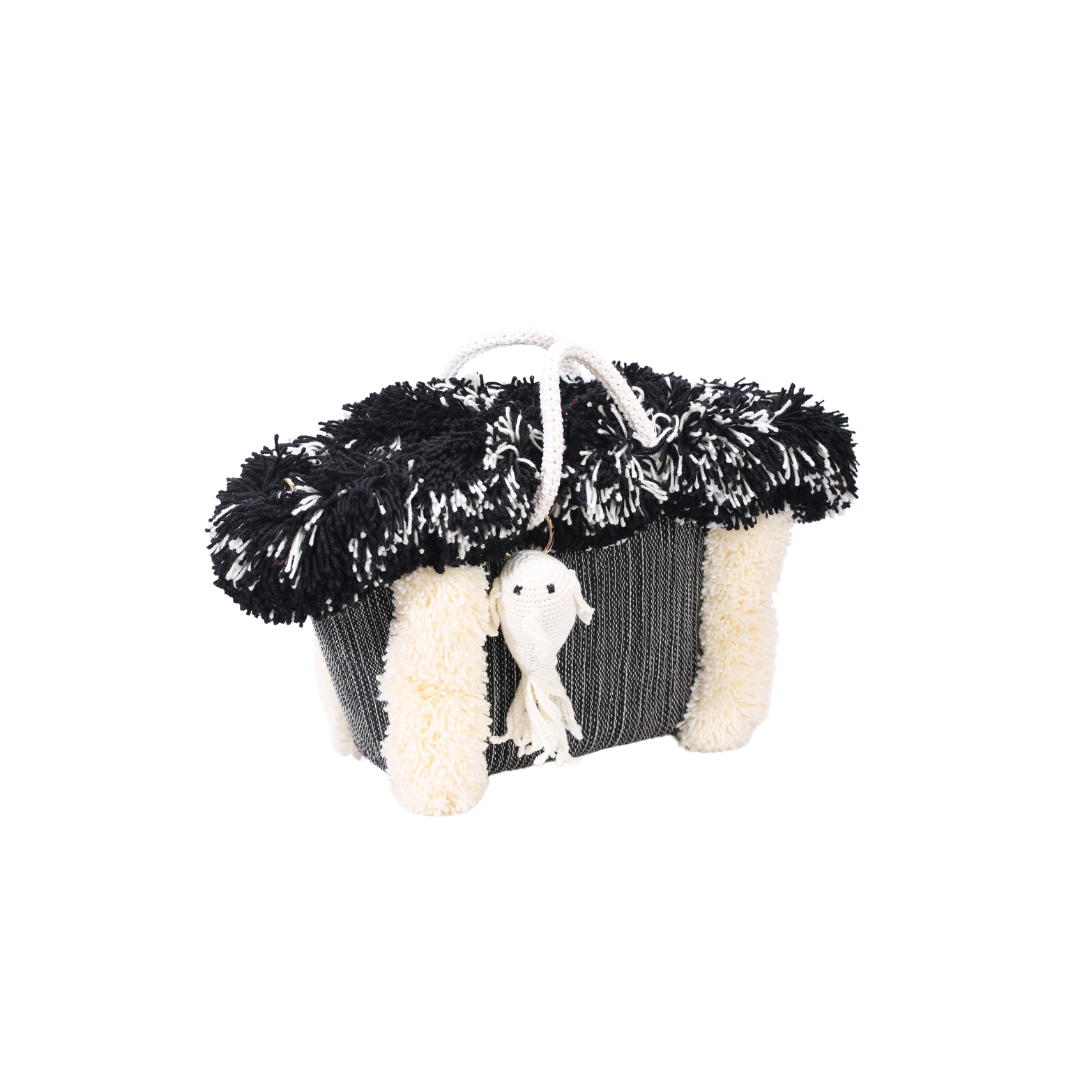 Black Pom Pom beach basket