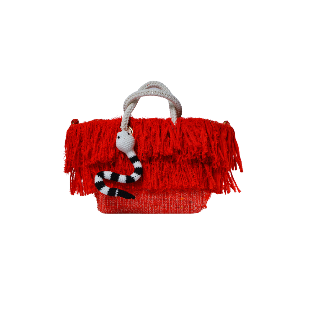 Red Fringe Beach Basket