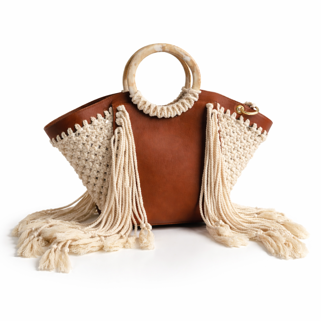 Macrame Cascade Brown and ivory bag