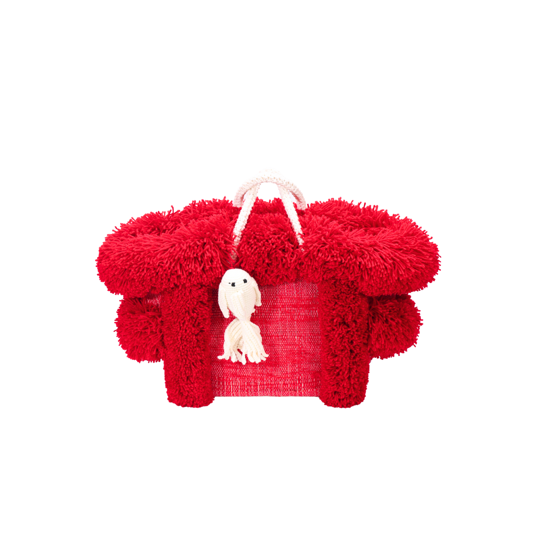 Red PomPom Beach Basket