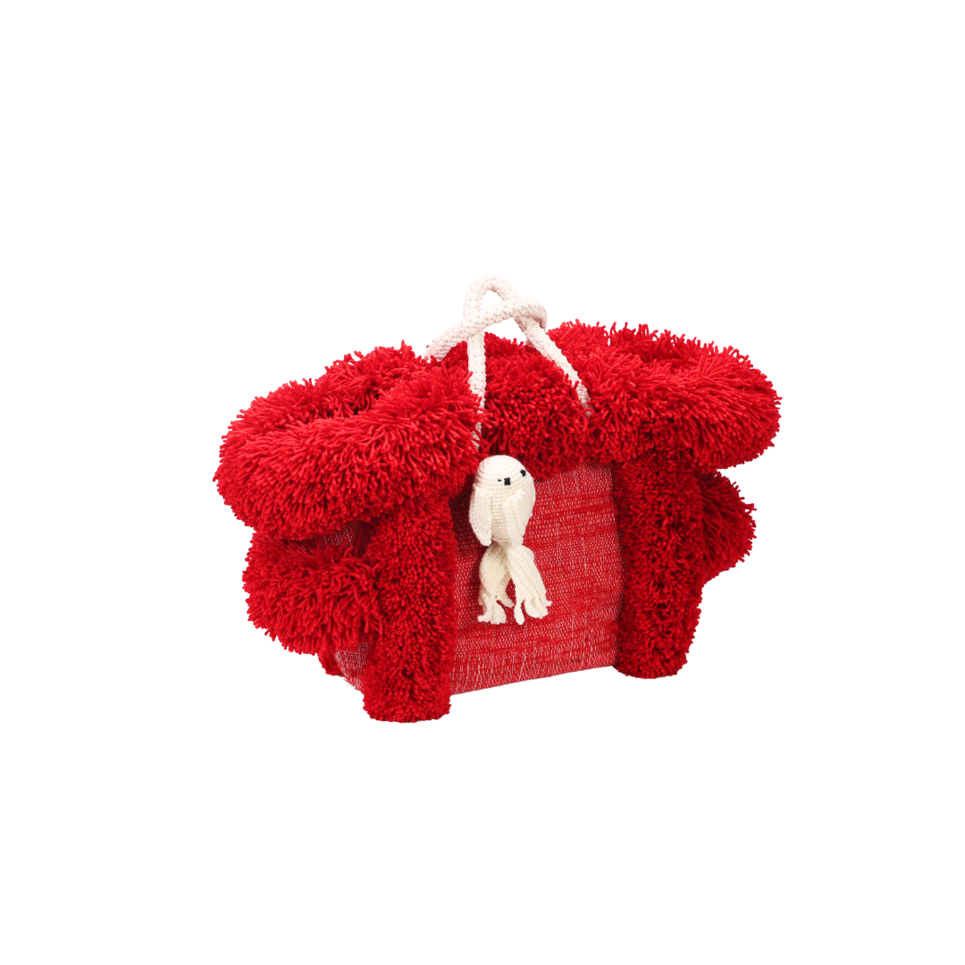 Red PomPom Beach Basket