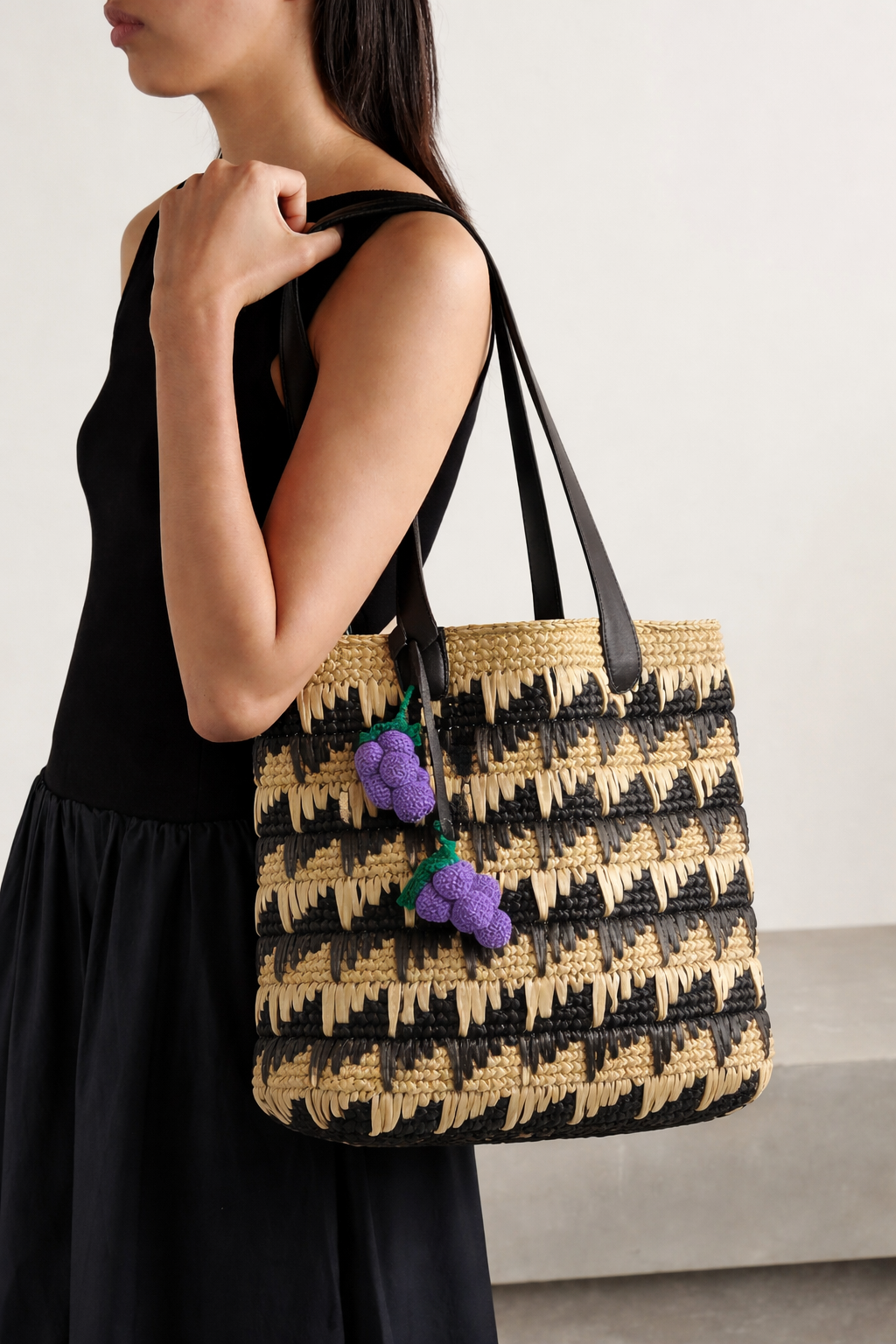 Grape Noir  Raffia Tote