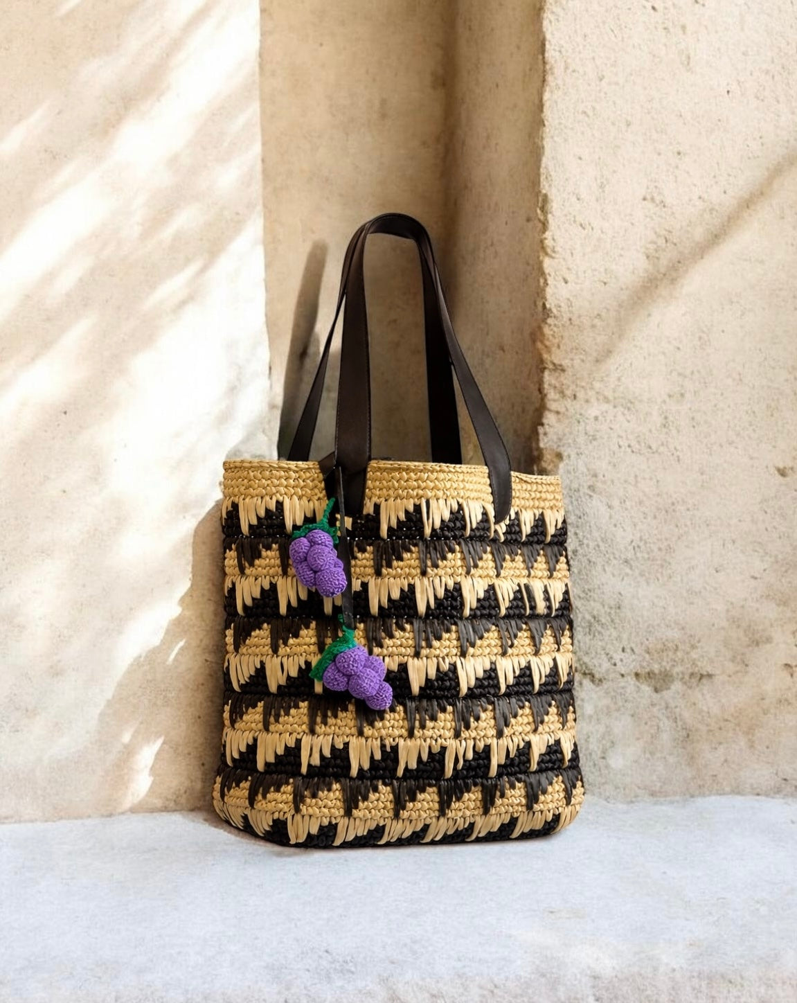 Grape Noir  Raffia Tote
